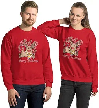 Merry Christmas Reindeer Sweatshirt. Happy New Year Sweater, Xmas Eve Pullover, Secret Santa Gift, Holiday Season Outfit Idea