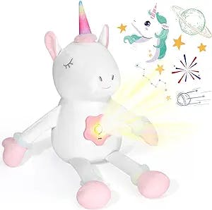 DIILSWX Unicorn Stuffed Animals with LED Projection Lamp: Rechargeable Dynamic Night Light for Kids Bedroom, Soft Plush Toy, Cute Bedtime Buddy for Toddler, Boys, Girls (Galaxy Theme) - 17''
