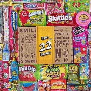 VINTAGE CANDY CO. 22ND BIRTHDAY RETRO CANDY GIFT BOX - 2001 Decade Childhood Nostalgia Candies - Fun Unique Bday Care Package Gift Basket - Twenty Two Birthday - PERFECT For Women and Men Turning 22 Years Old