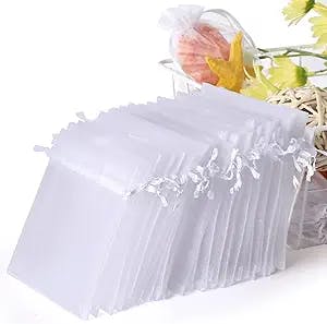 WenTao 100PCS 4x6 (10x15cm) Sheer Organza Bags, White Wedding Favor Bags With Drawstring, Premium Jewelry Pouches Party Festival Gift Bags Candy Bags, Fruit Protection Bags
