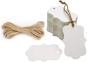 100PCS Blank Gift Tags, 2.75''x 1.97'' White Blank Hang Tags with 66 Feet Jute Twine for Arts and Crafts,Wedding and Holiday (White)