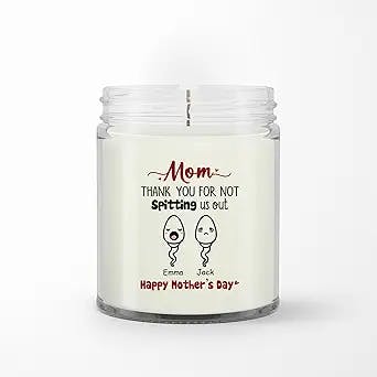 Personalized Soy Wax Candle for Mom Mommy from Daughter Son Meaningful Gifts for Mom Thank You for Not Spitting Us Our Funny Sperm Custom Name Scented Candle Gifts for Birthday Mothers Day