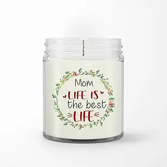 Personalized Soy Wax Candle for Mother from Kids Children Funny Gifts for Mom Mom's Life is The Life Flower Wreath Custom Name Scented Candle Gifts for Birthday Mothers Day Christmas