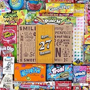 VINTAGE CANDY CO. 27th BIRTHDAY RETRO CANDY GIFT BOX - 1996 Decade Childhood Nostalgia Candies - Fun Unique Bday Care Package Gift Basket – Twenty Seven Birthday - PERFECT For Women and Men Turning 27 Years Old