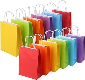 24 Pieces Kraft Paper Party Favor Gift Bags with Handle Assorted Colors (Rainbow)