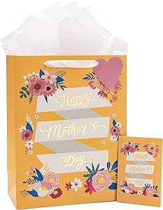 Loveinside Floral Mother's Day Gift Bag with Tissue Paper, Tag and Greeting Card for Mum, Birthday, and More - 10" x 5" x 13", 1 Pcs - (Mother's Day-Flower Banner)