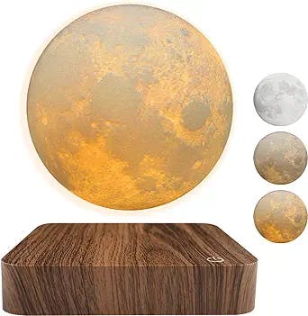 RUIXINDA Levitating Moon Lamp, Magnetic Floating Moon Lamp Spinning Luna Night Light with 3 Color Modes, for Home Office Desk Decor, Bedroom Unique Lamps, Cool Tech Gadgets Gift for Women Kids