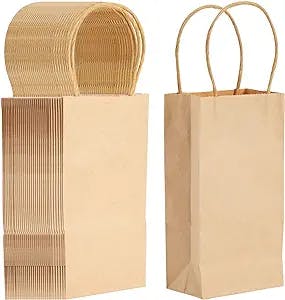 Juvale 50 Pack Small Gift Bags with Handles, 6.2 x 3.5 x 2.4 Inch Bulk Kraft Paper Goodie Bags for Party Favors, Birthday, Retail, Small Business, Arts and Crafts, DIY Projects