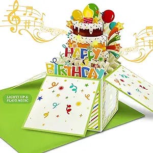 DTESL birthday card 3D Pop Up with Light and Music, birthday cards for women, Handmade Birthday Greeting Cards in a Box, Press the power button to play: plays hit song 'Happy Birthday'