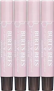 Burt's Bees Mothers Day Lip Balm Gifts for Mom, Moisturizing Lip Shimmer for Women, for All Day Hydration, with Vitamin E & Coconut Oil, 100% Natural, Champagne, 0.09 Ounce (4 Pack)