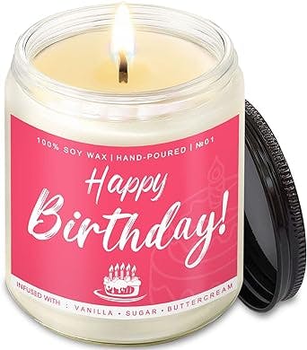 Happy Birthday Candle Gifts for Women - Unique Gift for Best Friend - Vanilla Sugar and Buttercream Candles Gift idea for Her Sister Mom Coworker Classmate Bestie Present 7 oz
