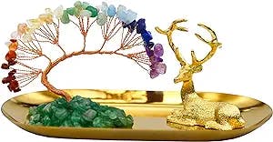 Gold Small Deer Decor, Chakra Crystal Money Tree, for Home Living Room Office Shelf Christmas Decorations, Unique Gifts for Women