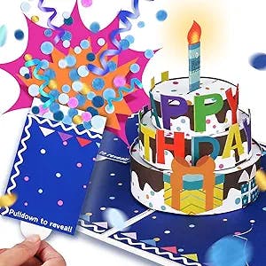 "BOOM"Birthday Card, Exploding Confetti Birthday Card, Musical Birthday Card, 3D Pop Up Card with Light, Handmade Blow Out Candle and Play Happy Birthday Greeting Card for Women or Men