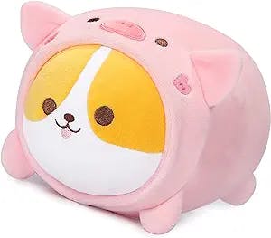 AIXINI Cute Pig Corgi Plush Pillow 15.7” Piggy Shiba Inu Stuffed Animal, Soft Kawaii Corgi with Pig Outfit Costume, Hugging Plush Squishy Pillow Toy Gifts for Kids