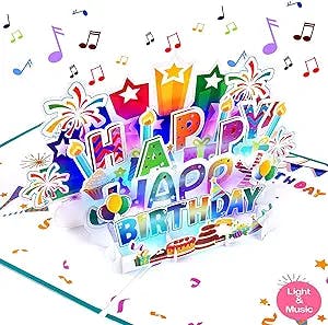 INPHER Large Birthday Card, 3D Pop up Birthday Cards, Light and Music Happy Birthday Card, Musical Birthday Gift Greeting Card for Men, Women, Kids
