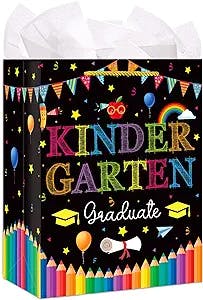 WhatSign Kindergarten Graduation Gift Bag for Kids 11.5" Kindergarten Preschool Pre K Graduation Gift Bag with Handle and Tissue Paper Congratulations 2023 Kindergarten Graduation Paper Gift Wrap Bags