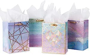 Loveinside Medium Size Gift Bags-Colorful Marble Pattern Gift Bag with Tissue Paper for Shopping, Parties, Wedding, Baby Shower, Craft-4 Pack-7" X 4" X 9"