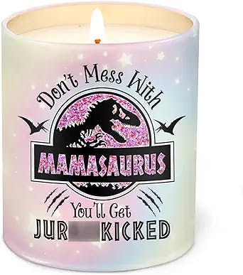 Mothers Day, Birthday Gifts for Mom from Daughter Son, Bonus Mom, Stepmom Gift Ideas, First Mom, Pregnant, New Mom Gift for Women, Mamasaurus Vanilla Lavender Scented Candle 10oz