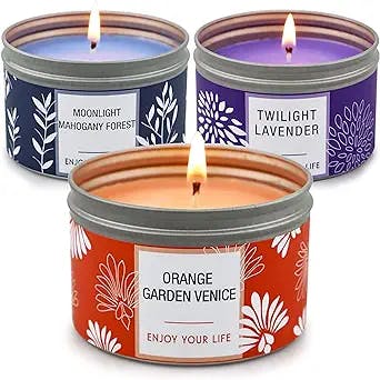 Candles for Home Scented,3 Pack Long Lasting Burn Scented Candles,Highly Scented & Soy Wax Holiday Candle Gifts for Women Mother's Day Gifts for Her - Lavender | Orange Blossom | Mahogany Candle