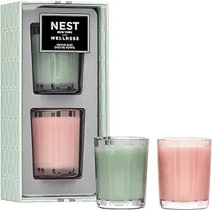 NEST Fragrances Wild Mint & Eucalyptus and Himalayan Salt & Rosewater Wellness Scented Votive Candle Duo