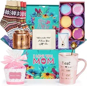 Breezy Valley Best Birthday Gifts for Mom from Daughter Son, Gift Basket for Mom Gift Set - Mom Birthday Gifts Basket, Happy Birthday Mom Gifts, Expecting Mom Gift Box for Mom