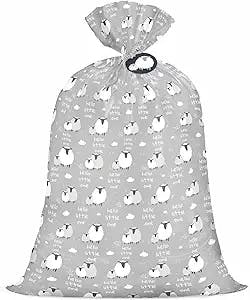 WRAPAHOLIC 56" Large Plastic Gift Bag - Cute Sheep and Hello Little One Design for Birthday, Celebration, Parties, or Any Occasion - 56" H x 36" W