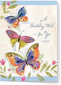 Designer Pop!, Birthday Pop Up Greeting Card – “A Birthday Wish” 3-D Butterfly for Friends, Family and Special Someone’s (1 Card with Envelope)