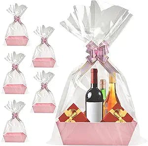 Basket For Gifts Empty, 5 Pk Pink Empty Gift Baskets To Fill, Sturdy Cardboard Tray With Handles, Gift Baskets Empty Bulk For Birthdays Valentines Day Mother Bridesmaid Sister Friend New Mom