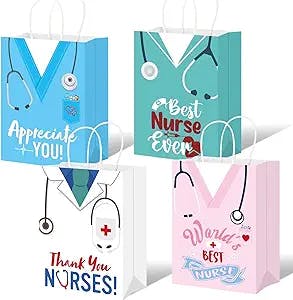 ANYMONYPF 16 Packs Nurse Gift Bags Happy Nurses Week Bags with Handle Thank You Nurse Gift Box for Nurses Week Decorations Nurse Graduation Decorations