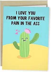 Sleazy Greetings Funny Mothers Day Card | Cute Happy Birthday Card For Mom Dad From Daughter Son | Adult Dirty Humorous Mother’s Day or Father's Day Appreciation Card | Favorite Pain Cactus Card