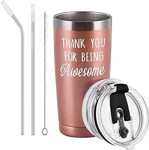 Thank You Gifts for Women, Thank You For Being Awesome Travel Tumbler, Funny Graduation Appreciation Christmas Gifts for Her Friends Mom Wife Sister, Insulated Stainless Steel Tumbler(20oz, Rose Gold)