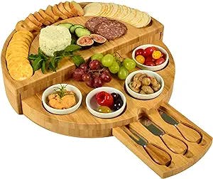 Picnic at Ascot Deluxe Bamboo Cheese/Charcuterie Board with Accessories- Innovative Patented Design - Quality Assured in The USA
