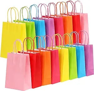 Moretoes 24pcs Party Favor Bags Bulk, 8 Colors Goodie Bags with Handles, Rainbow Small Gift Bags for Wedding, Baby Shower, Birthday, Party Supplies and Gifts