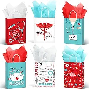 Sabary 24 Pieces Nurse Gift Bags, Nursing Graduation Party Thank You Nurse Paper Goodie Bags with Tissue Paper Decor for Medical Themed Birthday Party RN Nursing Graduation Party Favor Supplies