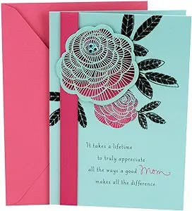 Hallmark Birthday Card for Mom (Thank You, Mom), Pink and Blue Flowers (0649RZB1207)