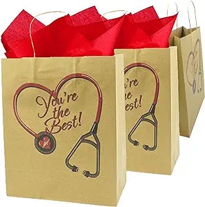 4E's Novelty Nurse Gift Bags (12 Pack) Large 12" Kraft Paper Bag Bulk - National Nurse Appreciation Day. For Doctors Healthcare Hospital Worker Party Favors Goody Bag
