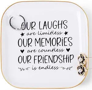 Piudee Friendship Gifts for Women Best Friend Jewelry Dish, Our laughs are limitless, our memories are countless, our friendship is endless Unique Gifts for Women, Female Friend Birthday Christmas