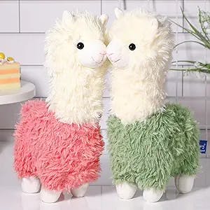 2 Pieces 11 Inches Llama Stuffed Animal Llama Plush Stuffed Alpaca Plushie Stuffed Llama Alpaca Plush for Doll Girls Present Baby (Green, Pink)