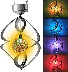 ShangTianFeng Rotating Wind Chime lamp Solar Light Spiral Spinner Solar Wind Chime LED Colour Changing Birthday Gifts Hanging Wind Chimes Gift for mom for Grandma Gardening Gifts.