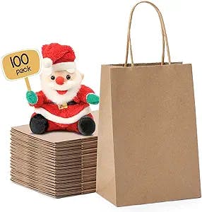 METRONIC Paper Gift Bags 5.25x3.75x8'' 100Pcs Brown Paper Bags with Handles Bulk, Kraft Paper Bags for Small Business, Birthday Wedding Party Favor Bags, Christmas Gift bags, Retail shopping Bags