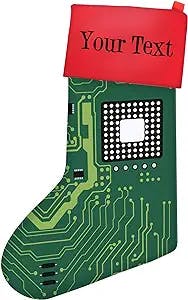 Custom Name Secret Santa Stocking Circuit Board CPU Computer Hardware Theme Gift Personalized Christmas Stocking