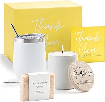 Boxzie Thank You Gifts for Women - Gift Basket, Box Set Ideas, Gratitude Candle & Tumbler - Appreciation Gifts for Coworkers, Boss, Employee, Hostess, Female, Realtor, Work Anniversary, Friend, Nurse