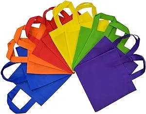 Small Tote Bags for Kids - 12 Pack 8x8 Inch Small Fabric Gift Bags with Handles, Multi Color Cloth Fabric Reusable Totes Bulk, Neon Party Favor bags for Kids Birthdays Parties, Gifts, Goodies, Treats, Candy