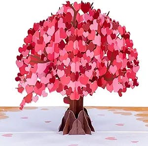 Paper Love Heart Tree 3D Pop Up Card, For All Occasion, Mothers Day, Valentines Day, Anniversary, Love, Just Because, Adults or Kids -5" x 7" Cover - Includes Envelope and Note Tag