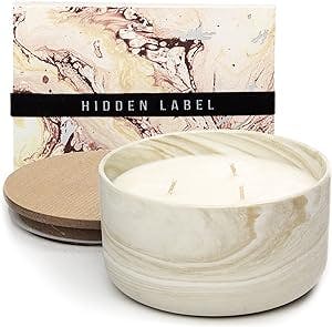 Hidden Label Large Candle,3 Wicks 14.8oz Vanilla Caramel Ceramic Jar Candle,Soy Candles for Home Scented, Candle Gift for Women