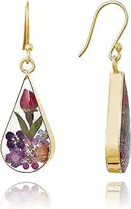 Amazon Collection Sterling Silver Pressed Flower Teardrop Earrings