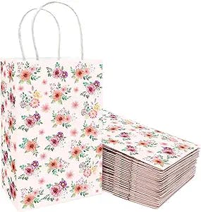 FANCY LAND Floral Party Favor Gift Bags with Handles Spring Bag for Wedding Birthday Baby Shower 24 Pack