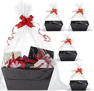 Aoibrloy Black Basket for Gifts Empty, 5 Pack Empty Gift Basket Kit With 5 Bags and 5 Bows, Gift Package Basket for Halloween, Birthday Party Gift Wrapping