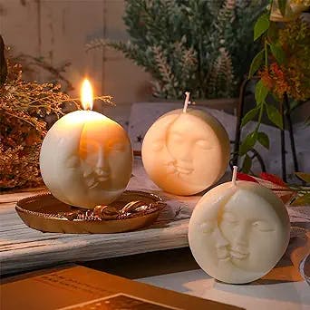 Sun and Moon Shaped Candles - 2 PCS Aesthetic Candle Decorative Soy Scented Art White Witchy Face for Yoga Birthday Christmas Home Decor Bedroom Bathroom Wedding Gifts (2 Pcs White)