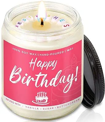 Happy Birthday Gifts for Women | Unique Gift for Best Friend | Soy Vanilla Sugar and Buttercream Candles Gift idea for Her Sister Mom Coworker Classmate Bestie Present 7 oz